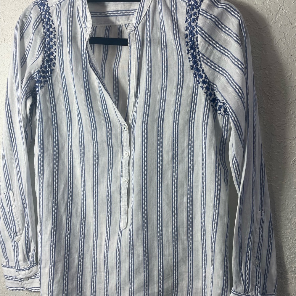 Zara Basic Collection Striped Embroidered Shoulde… - image 1